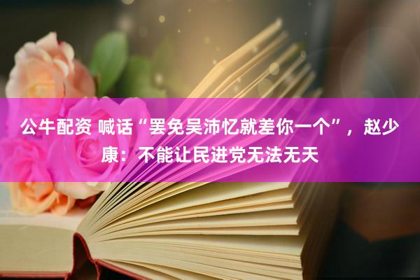 公牛配资 喊话“罢免吴沛忆就差你一个”，赵少康：不能让民进党无法无天